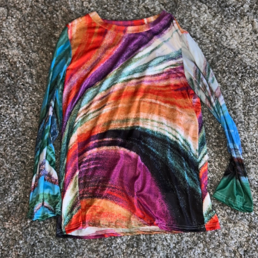 Long sleeve multi color shirt, size medium